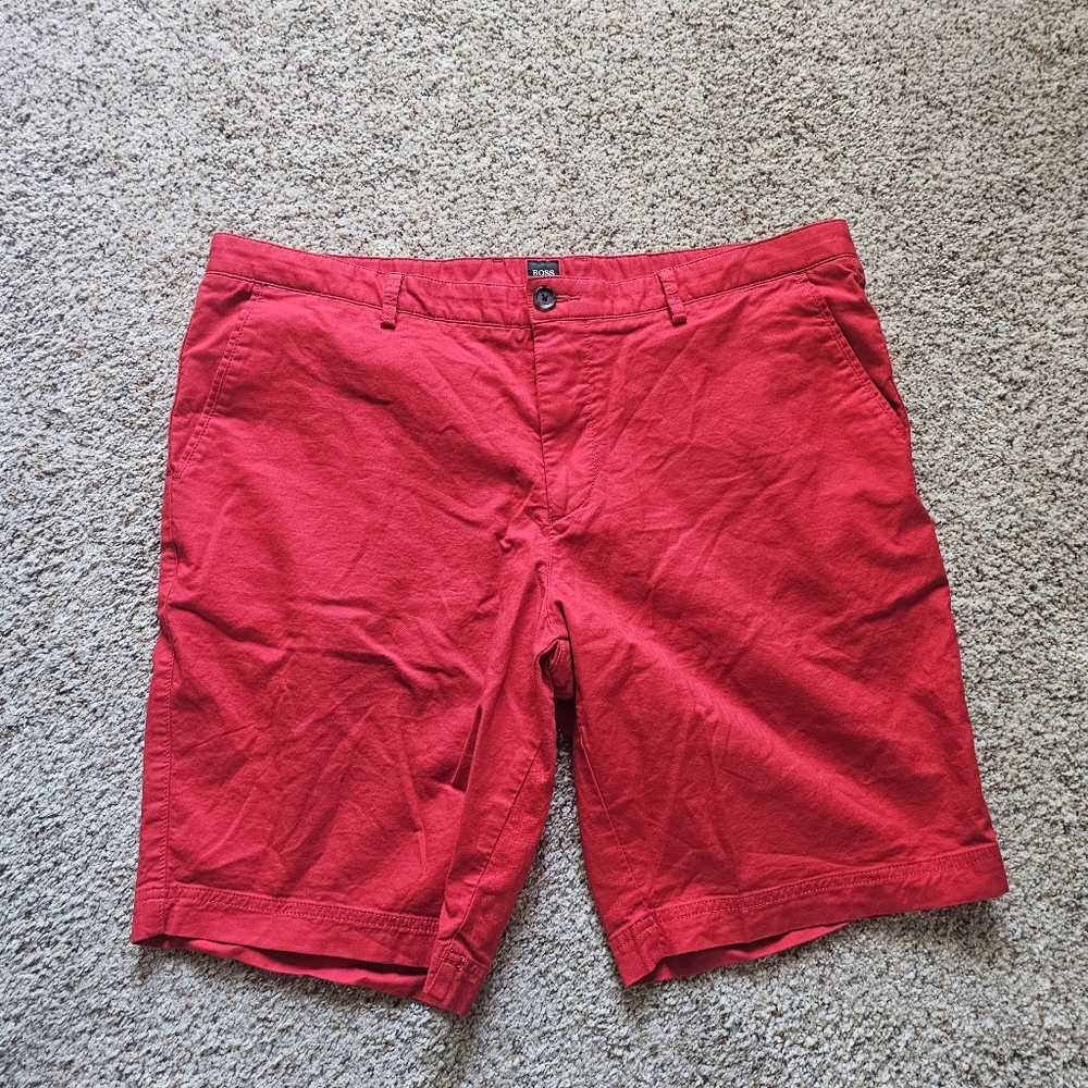 Hugo Boss Red Flat Front Shorts 40R